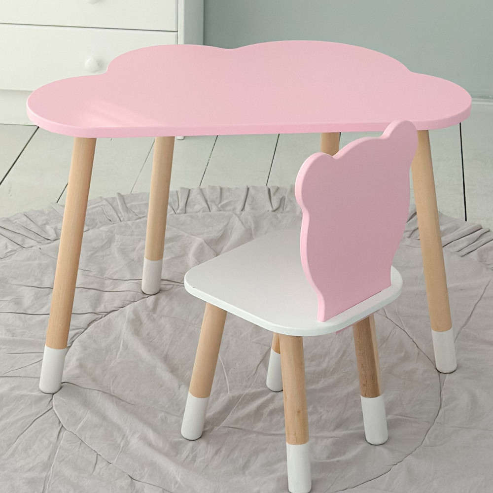 Столик хмарка 46х70х40 та стілець медведик 26х26х26, дитячий стіл та стільчик для малювання/занять, рожевий з білим Київ - фото 6