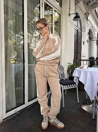 Женский стильный теплый костюм двойка из двустороннего флиса. Бежевий, 46/48 Одесса