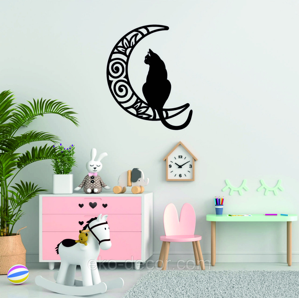 Декоративное настенное Панно «Кот на луне» Декор на стену 70*56 см, Черный Киев - изображение 9