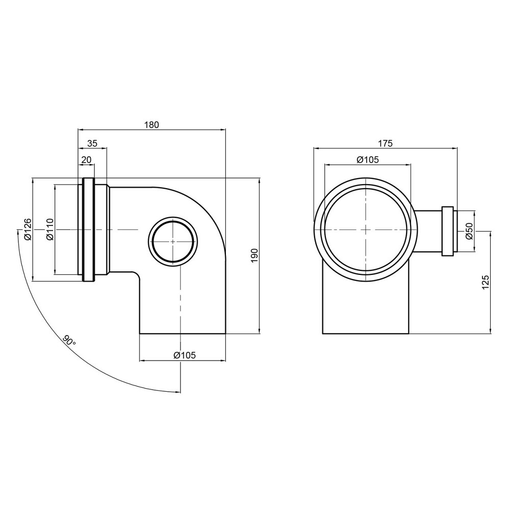Коліно каналізаційне з відведенням TA Sewage 110х110х50, 90° Київ - фото 2