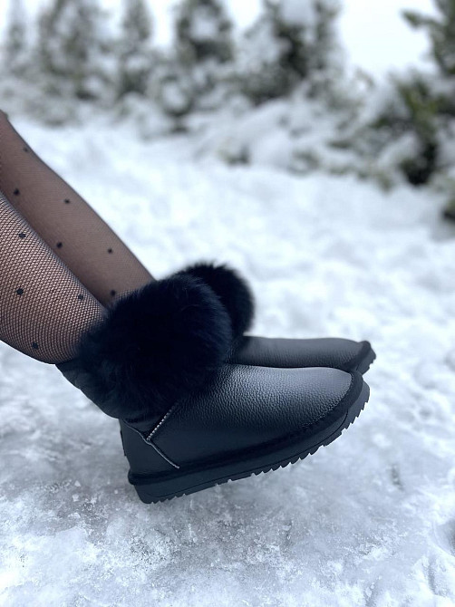 Угги жіночі OUQIDAGENI чорні натуральна шкіра зимові высота 16 см ( -1) Коломия - фото 7