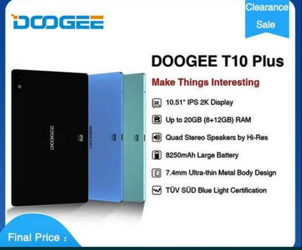Планшет: Doogee T10 PLUS .20Gb. (8+12) /256Gb. 2K, 8250Ma. Dual SIM LTD.Квадро звук! Киев - изображение 1