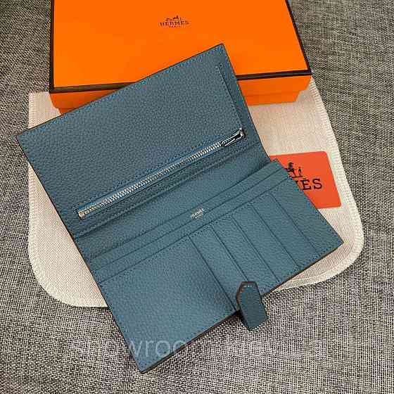 Женский голубой кожаный кошелек Hermes (H-5123) Lux Киев
