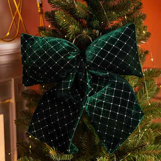 Оксамитовий бант для декору зі стразами на ялинку 45×50 (см) Зелений CR-2-10 Коломыя