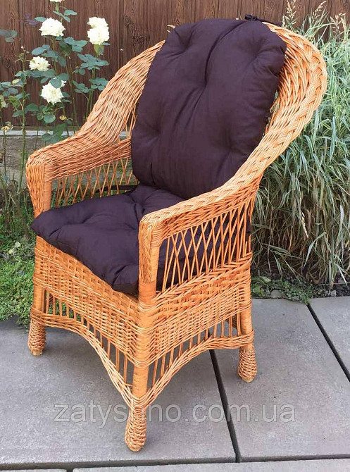 Кресло плетеное на подарок | кресло ручной работы  с накидкой | шоколадное кресло с подушкой Киев - изображение 3