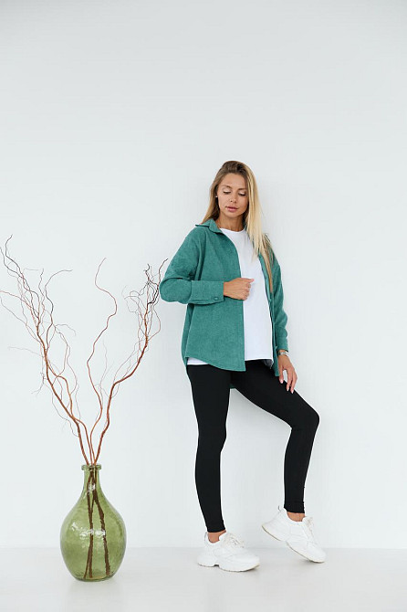 Женская рубашка для беременных стиля oversize из микровельвета Varna размер S-М Lullababe темно-оливковая Кривой Рог - изображение 2