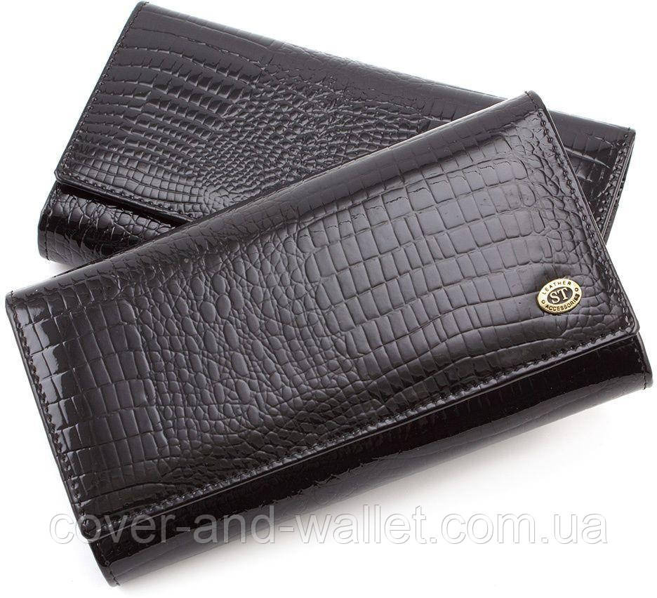 Чорний лаковий шкіряний жіночий гаманець на багато карток ST S8001A Київ - фото 5