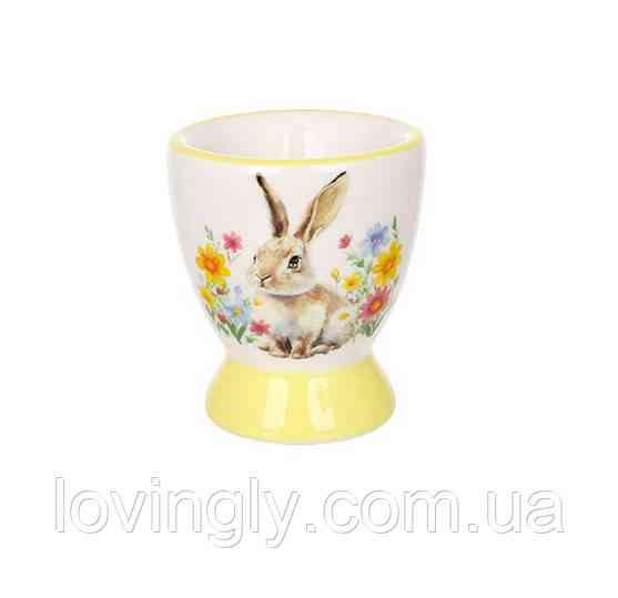 Підставка для яйця керамічна «Акварельні кролики у вінках» - великодній декор Ірпінь
