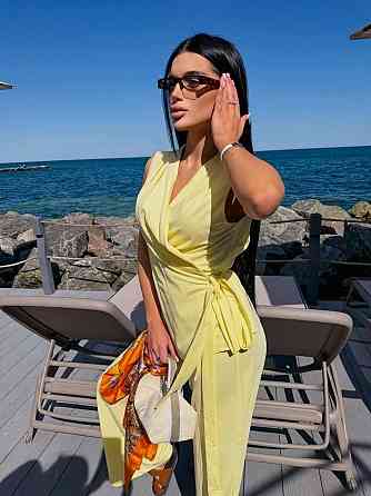Женский легкий костюм двойка: жилет и штаны турецкий стрейчевый лен Желтый, 46/48 Одесса