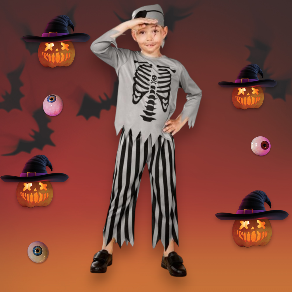 Дитячий костюм Пірат для вечірки на Хелловін футболка з довгим рукавом, штани, бандана розмір M 7-10 років сірий Київ - фото 1