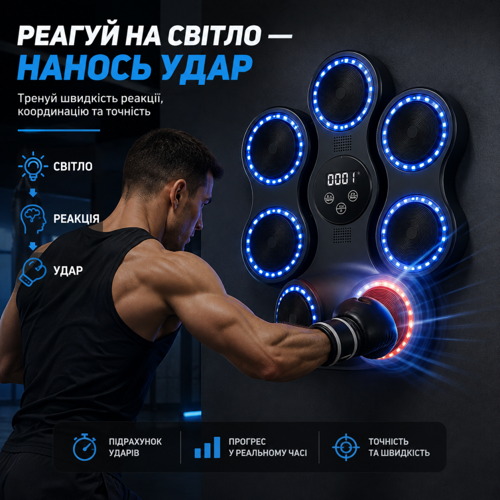 Настінний боксерський тренажер PowerPlay PP_4419 (музична боксерська машина-тренажер) Каменское - изображение 8