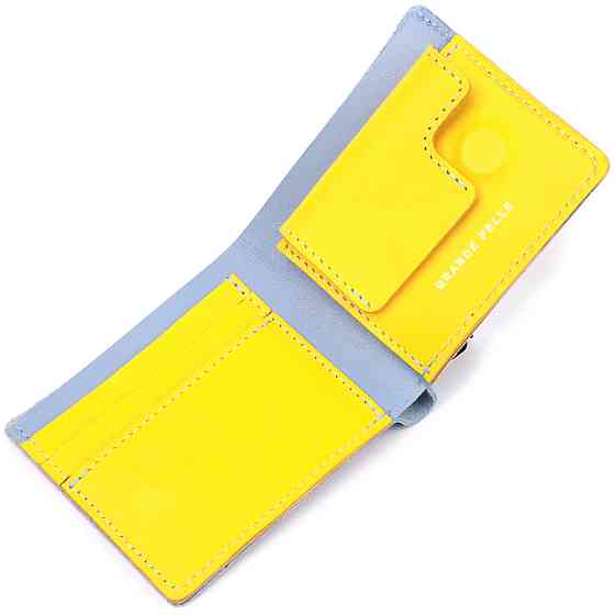 Оригинальное кожаное портмоне в два сложения комби двух цветов Сердце GRANDE PELLE 16732 Желто-голубое Киев