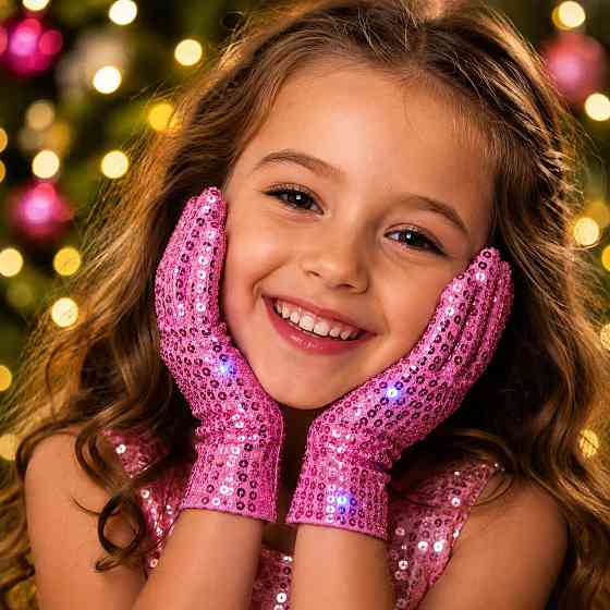 Рукавички ДИТЯЧІ на 4-7 років РОЖЕВИЙ ПІНК Паєтки 17х7 см Київ