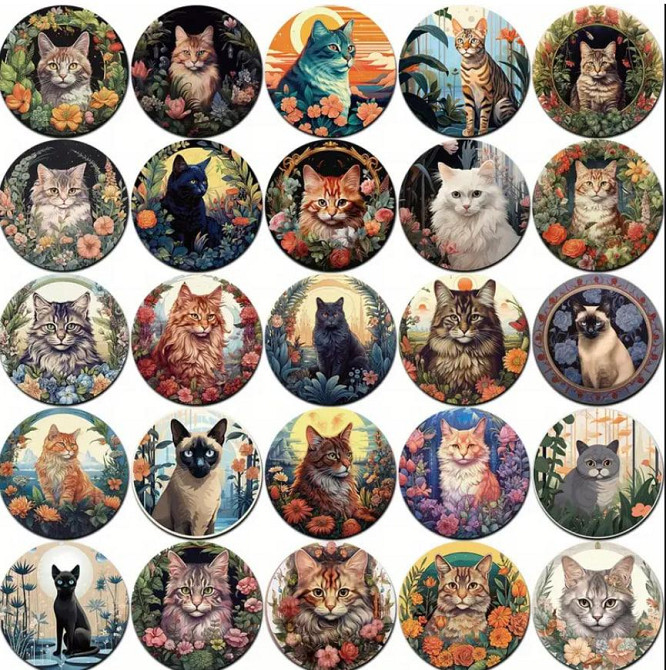 Стикеры с котами. Водонепроницаемые виниловые эстетические наклейки, набор 50 штук. размер 3.5 см. Киев - изображение 3