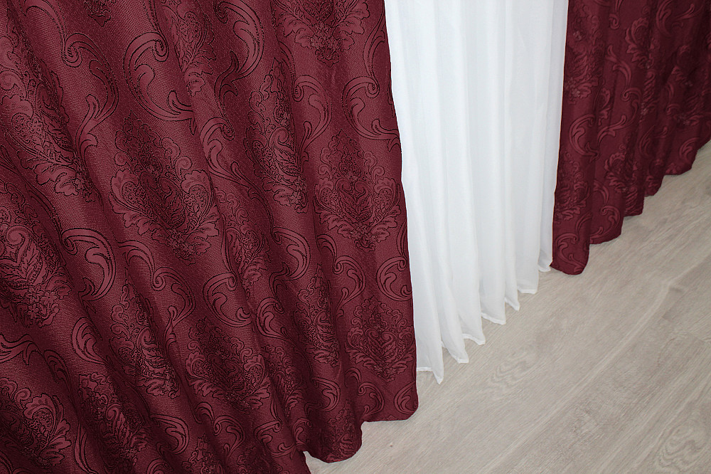 Комплект готовых штор VR-Textil Лен Корона № 1246ш Бордовый 150х270 см 2 шт (33-0079) Киев - изображение 7