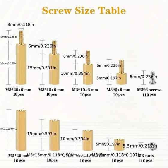 Набір латунних стоек М3 з винтами для електроніки, 120 шт. Київ