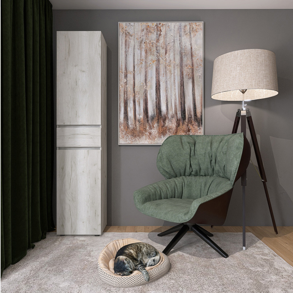 Пенал с выдвижным ящиком Эверест Лайт ПЛ-1 Дуб Крафт белый (DTM-071078) Львов - изображение 1