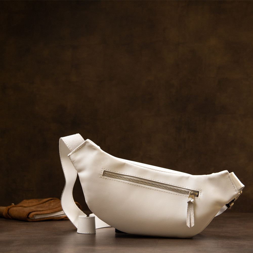 Стильна шкіряна сумка на пояс GRANDE PELLE 11356 Білий Київ - фото 2