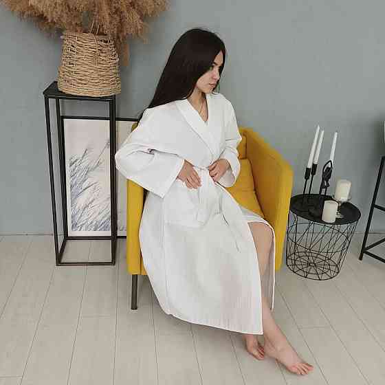 Вафельный женский халат Кимоно YouStar 100% хлопок размер L (52-54) 200 г/м2 (Белый) Сумы