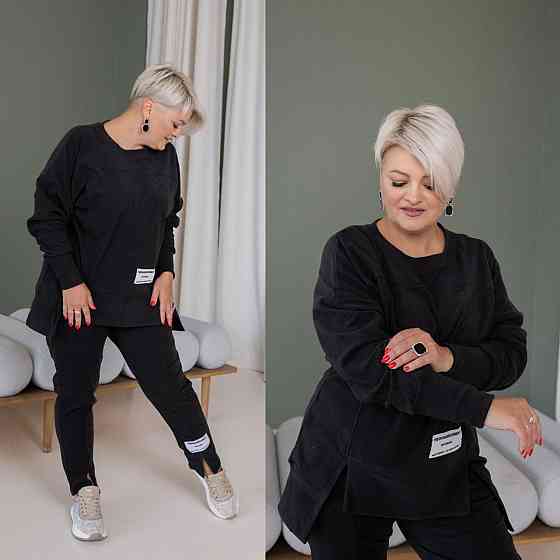 Жіночий теплий прогулянковий костюм, батал пума плюш Чорний, 48/52 Одеса