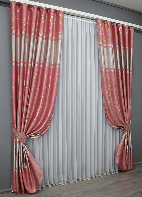Комплект готовых штор VR-Textil Софт Лиана № 461ш Розовый 140х270 см 2 шт (39-847) Киев - изображение 3