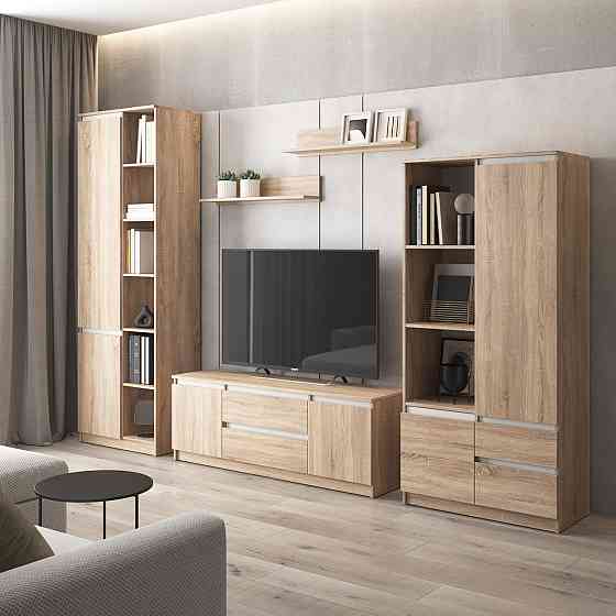 Комплект мебели в гостиную VAYS, шкаф R-26 шкаф R-27 тумба R-28 полки М-22 Дуб Сонома-Белые планки Львов