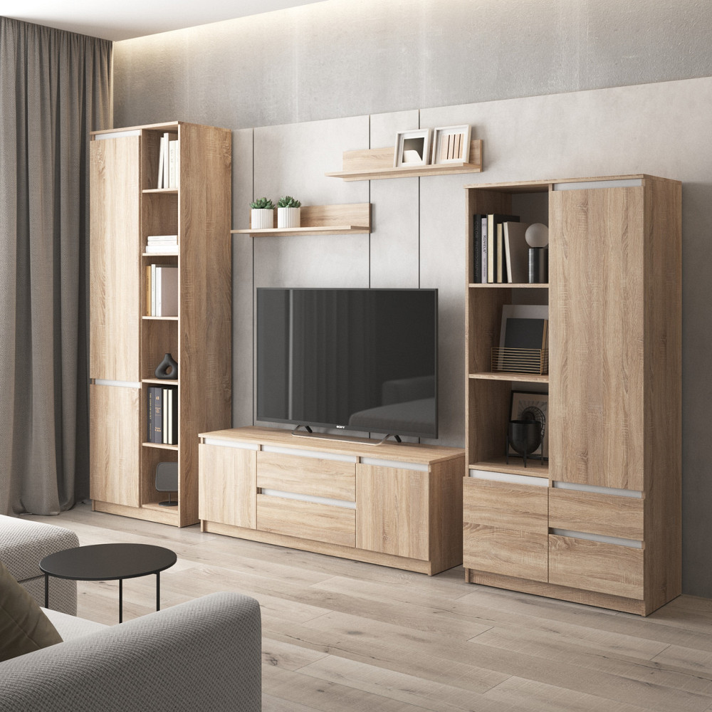 Комплект мебели в гостиную VAYS, шкаф R-26 шкаф R-27 тумба R-28 полки М-22 Дуб Сонома-Белые планки Львов - изображение 1