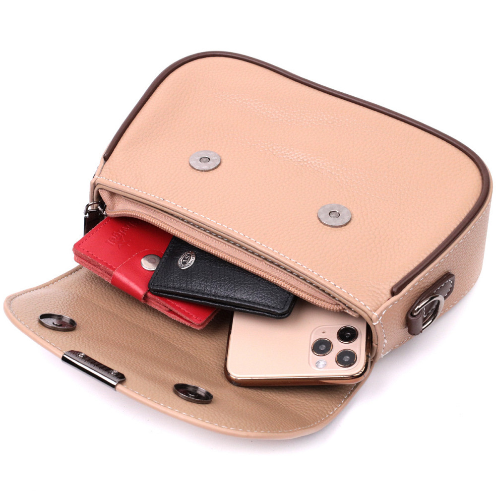 Сумка для женщин с фактурным клапаном из натуральной кожи Vintage 22373 Бежевая Киев - изображение 8