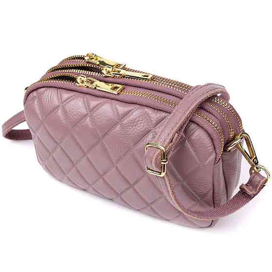 Женская сумка из натуральной кожи с тремя секциями Vintage 22891 Пурпурный Киев