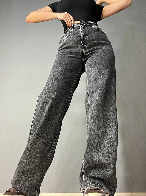 Джинсы женские Dragon 8101 palazzo jeans палаццо ровные от бедра стрейчевые темно серые, темно-серый Одесса - изображение 4