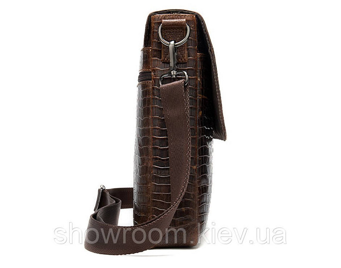 Чоловічі шкіряні сумки під рептилію Leather Collection (8857) brown Київ - фото 4