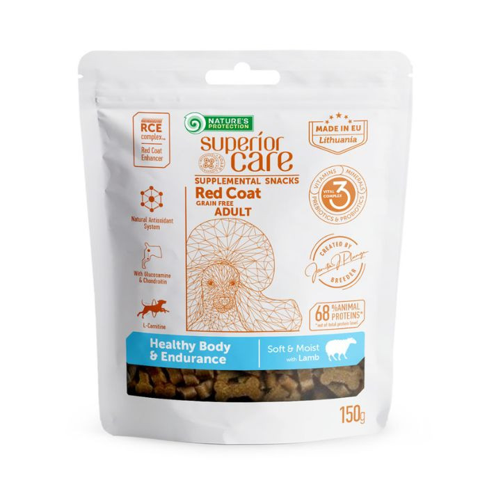 Nature's Protection Superior Care Red Coat Healthy Body & Endurance Беззернові ласощі для дорослих собак із рудим забарвленням з ягнятиною, 1 Київ - фото 1