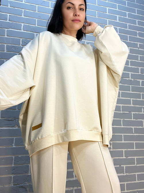 Костюм жіночий MY CITY 3044-8286 світшот широкий оверсайз та брюки палаццо зі стрілкою, молочний, L Київ - фото 18