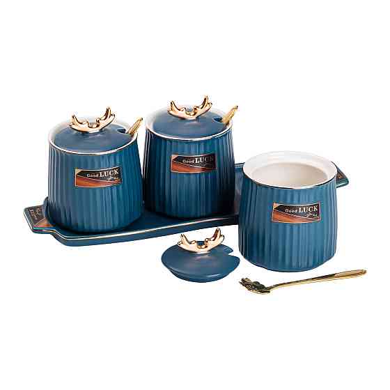 Yiwu Набір банок з підставкою для сипучих продуктів, 400 мл, сині HP-15-32 Коломыя