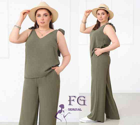 Літній жіночий костюм із широкими штанами "Ясмин" оптом | Норма та батал | Розпродаж моделі Хакі, 50 Київ