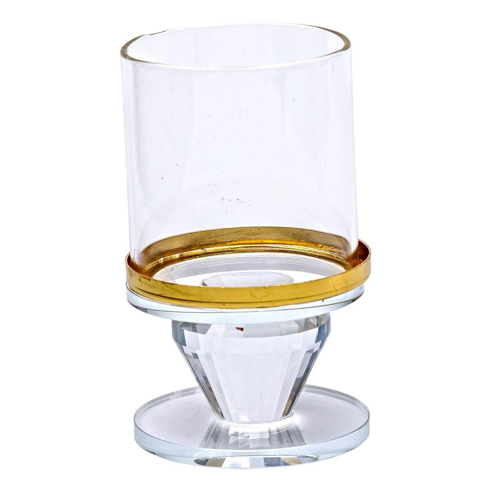 Підсвічник скляний на ніжці з золотою окантовкою 6×10 см підсвічник келих декоративний прозорий HP-4-32S Київ - фото 1