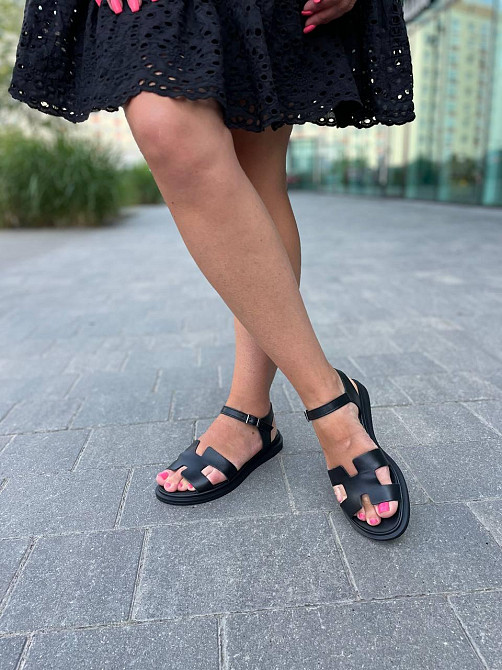 Mermaid Босоніжки жіночі чорні літні Mermaid 514 натуральна шкіра / Стильні босоніжки на низькі Коломыя - изображение 7