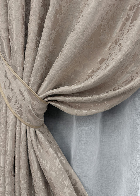 Комплект штор VR-Textil Лен Мрамор 150х270 2шт и Тюль 400х270 1717ш-1276т Серо-бежевый с белым 71-013/3 Киев - изображение 4