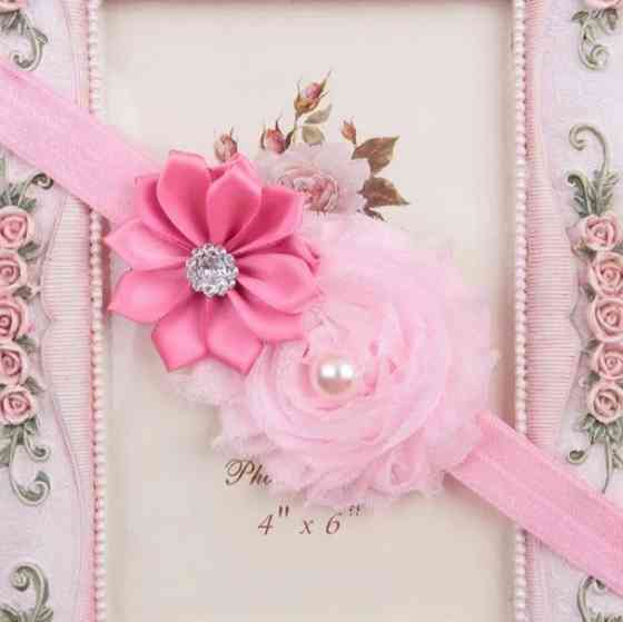 Повязка на голову детская розового цвета - размер декора 9см, размер универсальный (на резинке) Киев