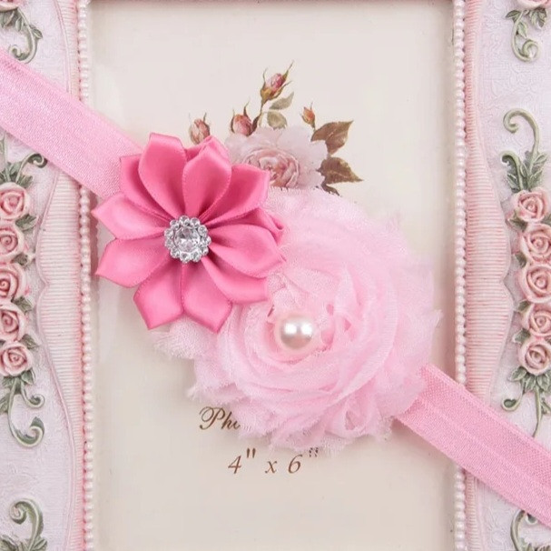 Повязка на голову детская розового цвета - размер декора 9см, размер универсальный (на резинке) Киев - изображение 1