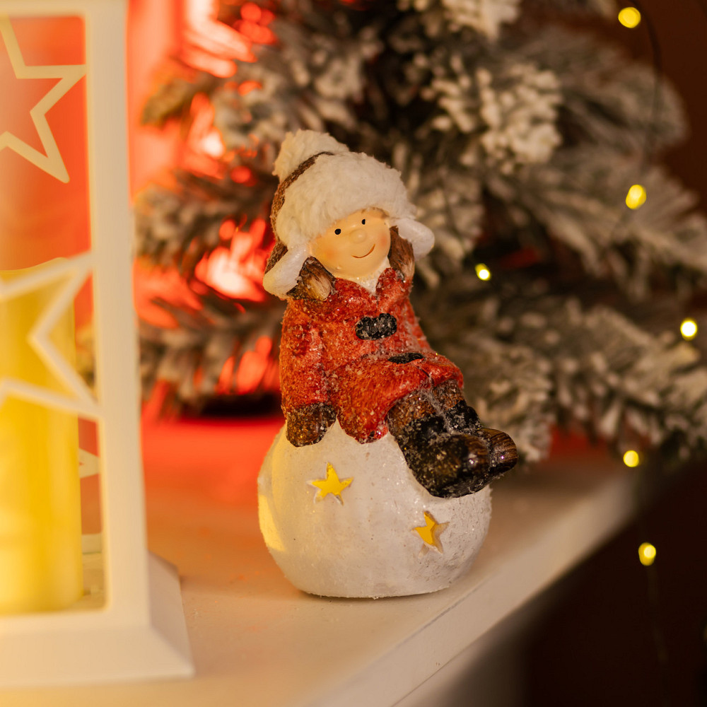 Новорічна декоративна фігурка з підсвіткою 9.5×8×16 (см) Новорічний декор Дівчинка на сніговій кулі з порцеляни CR-5-19 Коломия - фото 1