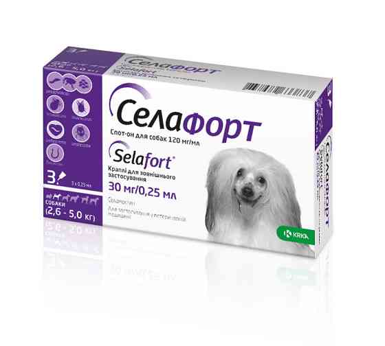 Селафорт (Selafort) капли от блох клещей и гельминтов для собак весом 2.6-5 кг 1 пипетка KRKA Срок до 01.2027г Винница