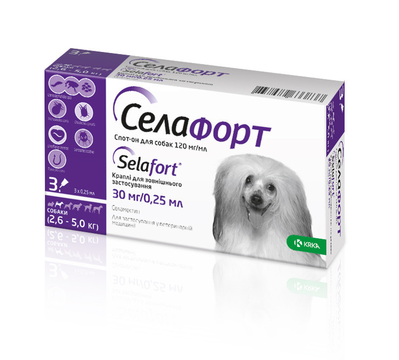 Селафорт (Selafort) капли от блох клещей и гельминтов для собак весом 2.6-5 кг 1 пипетка KRKA Срок до 01.2027г Винница - изображение 2