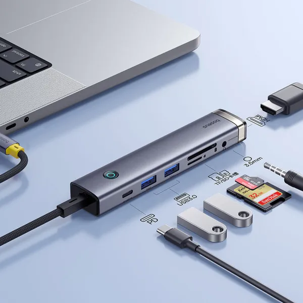 USB-хаб Baseus UltraJoy Series 7-Port HUB AIR Space Grey (Type-C to HDMI4K@60Hz*1+USB3.0*2+PD*1+SD/TF3.0*1+3.5mm*1) Одесса - изображение 9