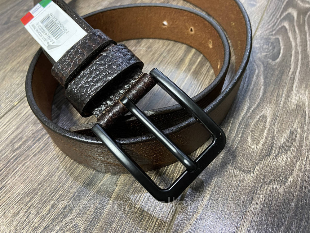 Стильный кожаный мужской ремень коричневого цвета с прямоугольной пряжкой PS Leather Киев - изображение 1