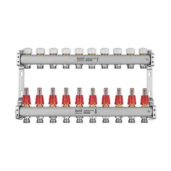 Колектор з витратоміром та термостатичними клапанами Roho R804-10M - 1"х 10 вих. (RO1034) Київ