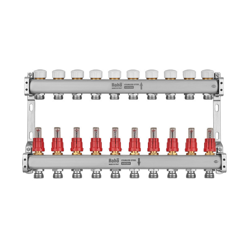 Колектор з витратоміром та термостатичними клапанами Roho R804-10M - 1"х 10 вих. (RO1034) Київ - фото 2