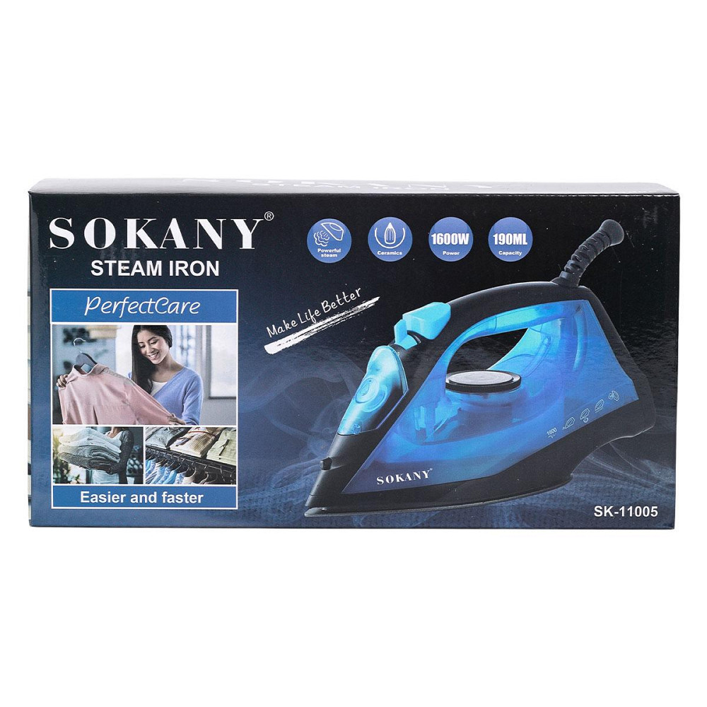 Ручной паровой утюг 1600 Вт с керамическим покрытием для одежды Синий Sokany SK-11005 Киев - изображение 9