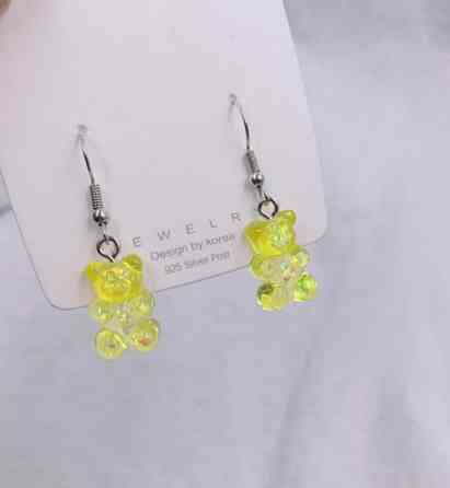 Серьги желейные мишки, желтые перламутровые, размер 1,6*1см, смола Киев