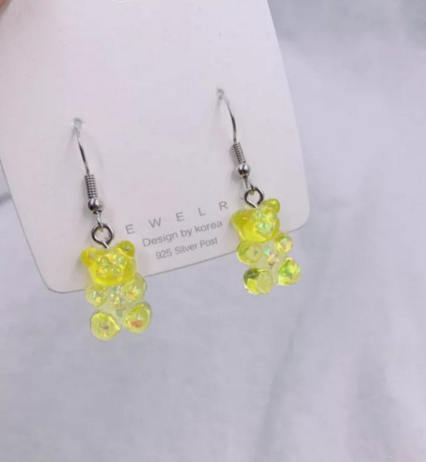 Серьги желейные мишки, желтые перламутровые, размер 1,6*1см, смола Киев - изображение 1